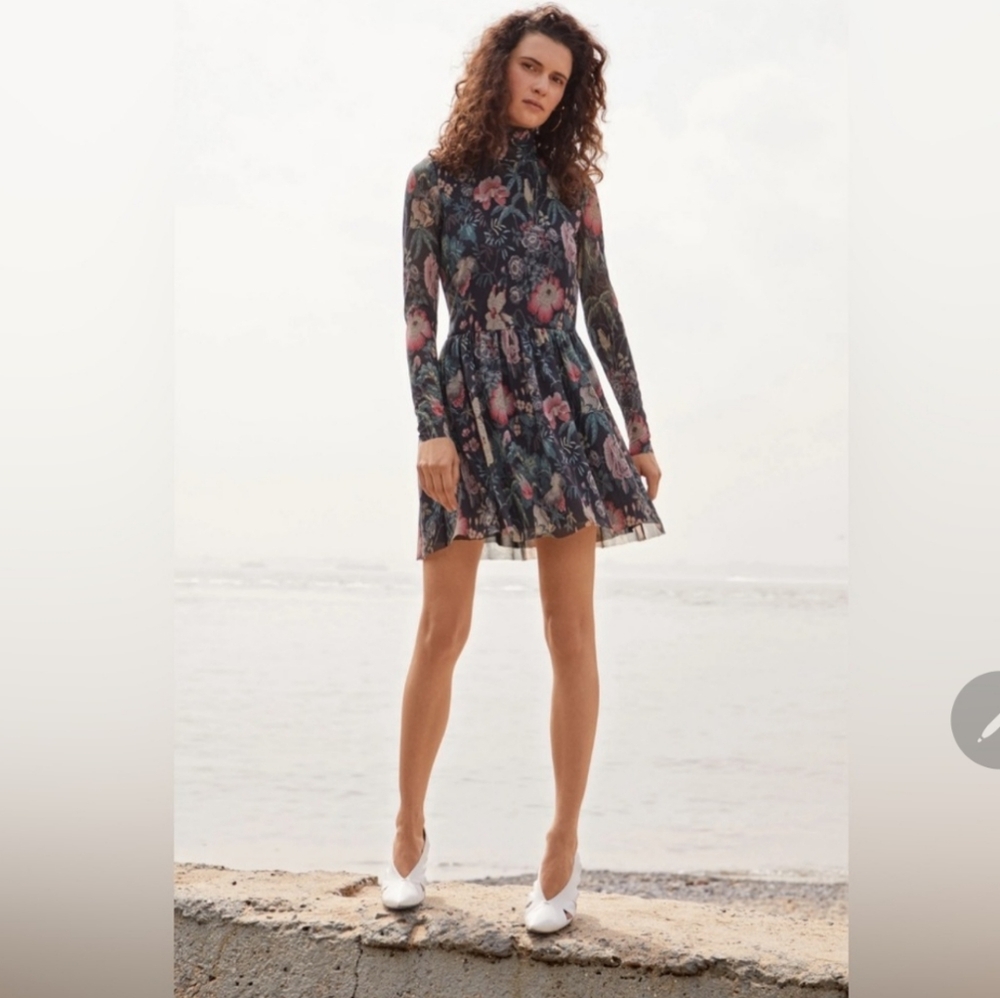 Rebecca Taylor La Vie Faded Garden Mesh Long Sleeve Dress Large - Picture 6 of 16
